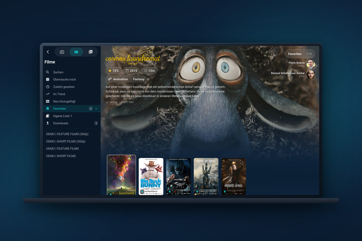 Tunvio auf dem Computer: Filmmediathek mit Covern