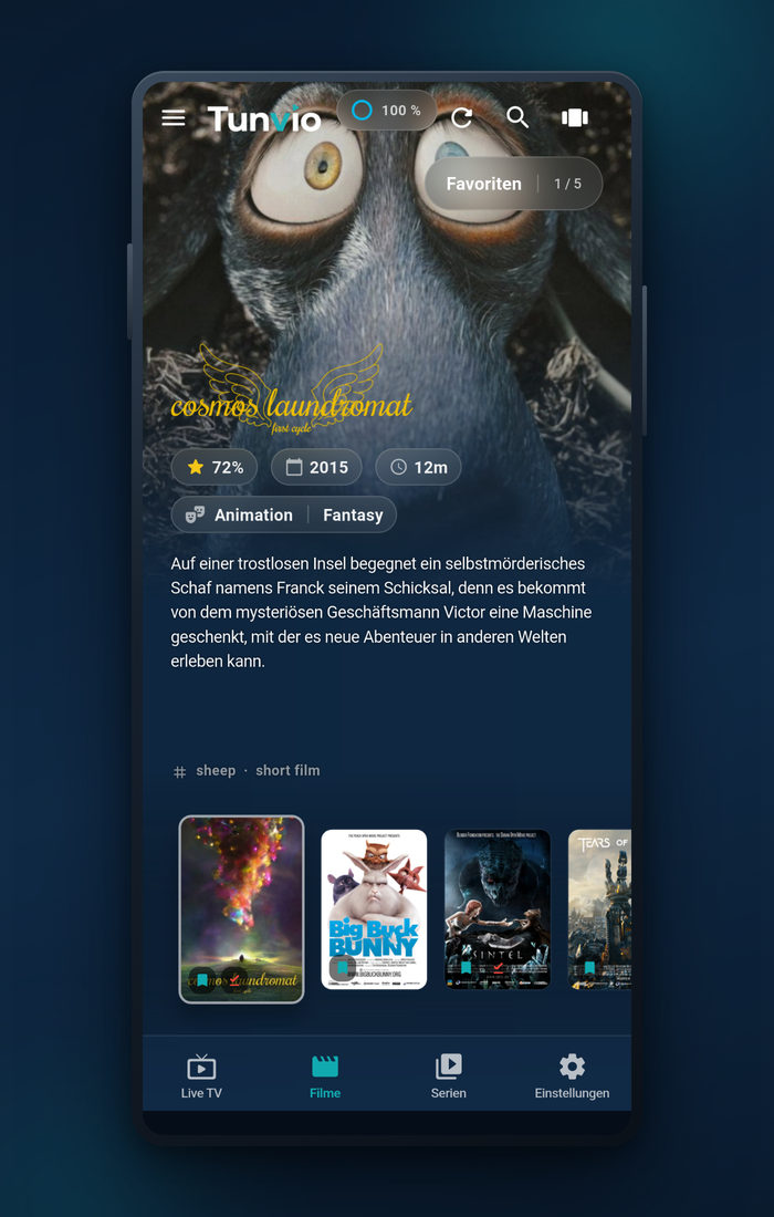 Tunvio auf dem Handy: eine Filmseite mit Bewertung, Handlung und Besetzung