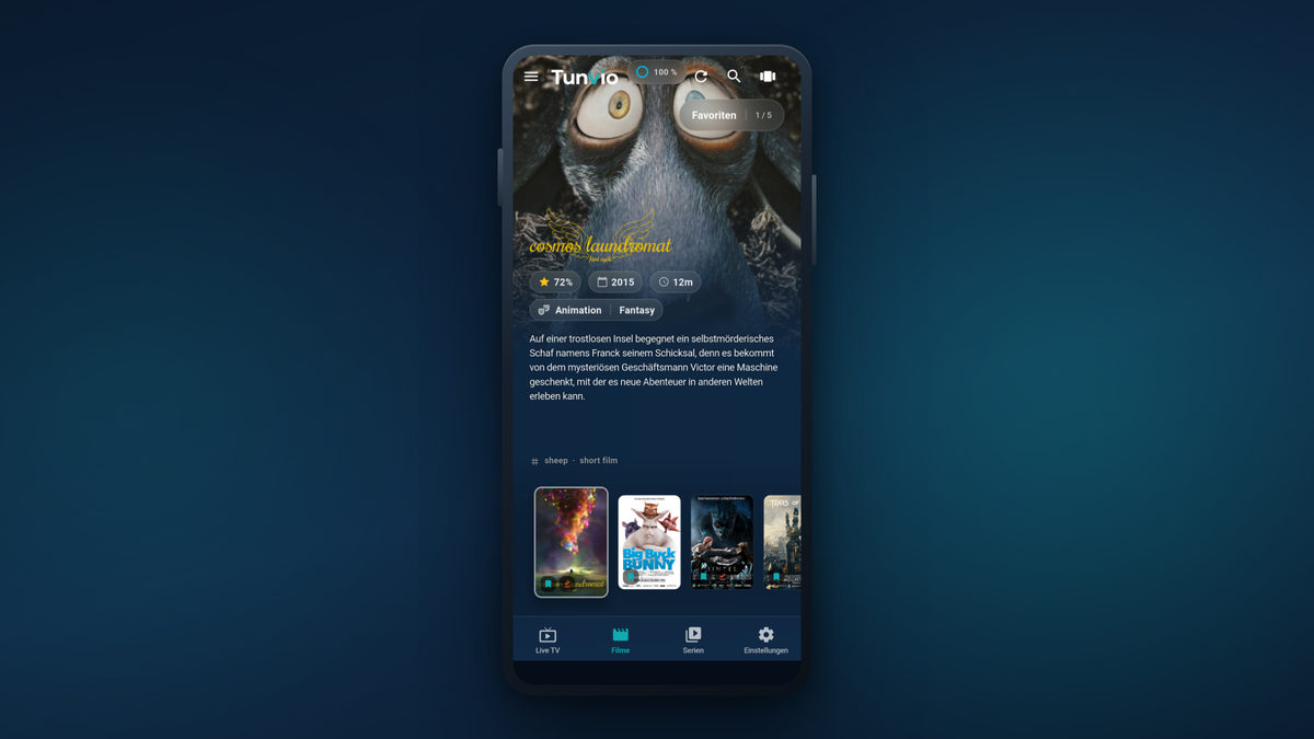 Tunvio auf dem Handy: Filme mit Covern durchstöbern
