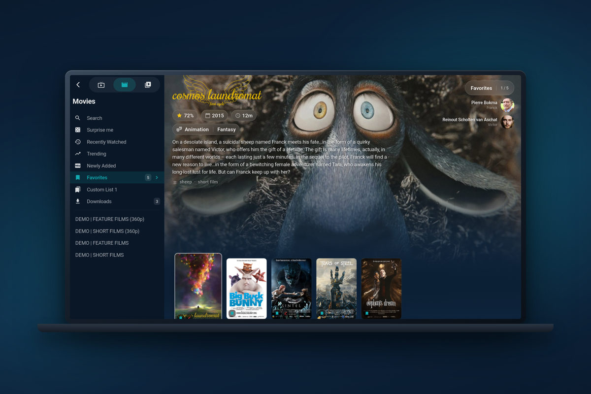 Tunvio on a desktop computer: the movie library with posters