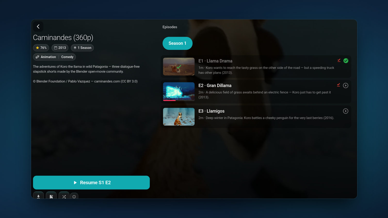 Tunvio series page with episodes and resume