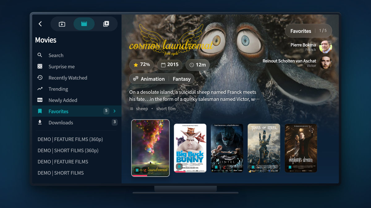 Tunvio on a smart TV: the movie library laid out for the remote